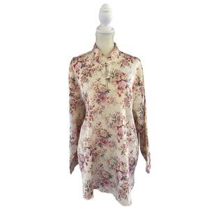 Vintage floral silk tunic lounge top with mandarin collar M/L by Barbizon